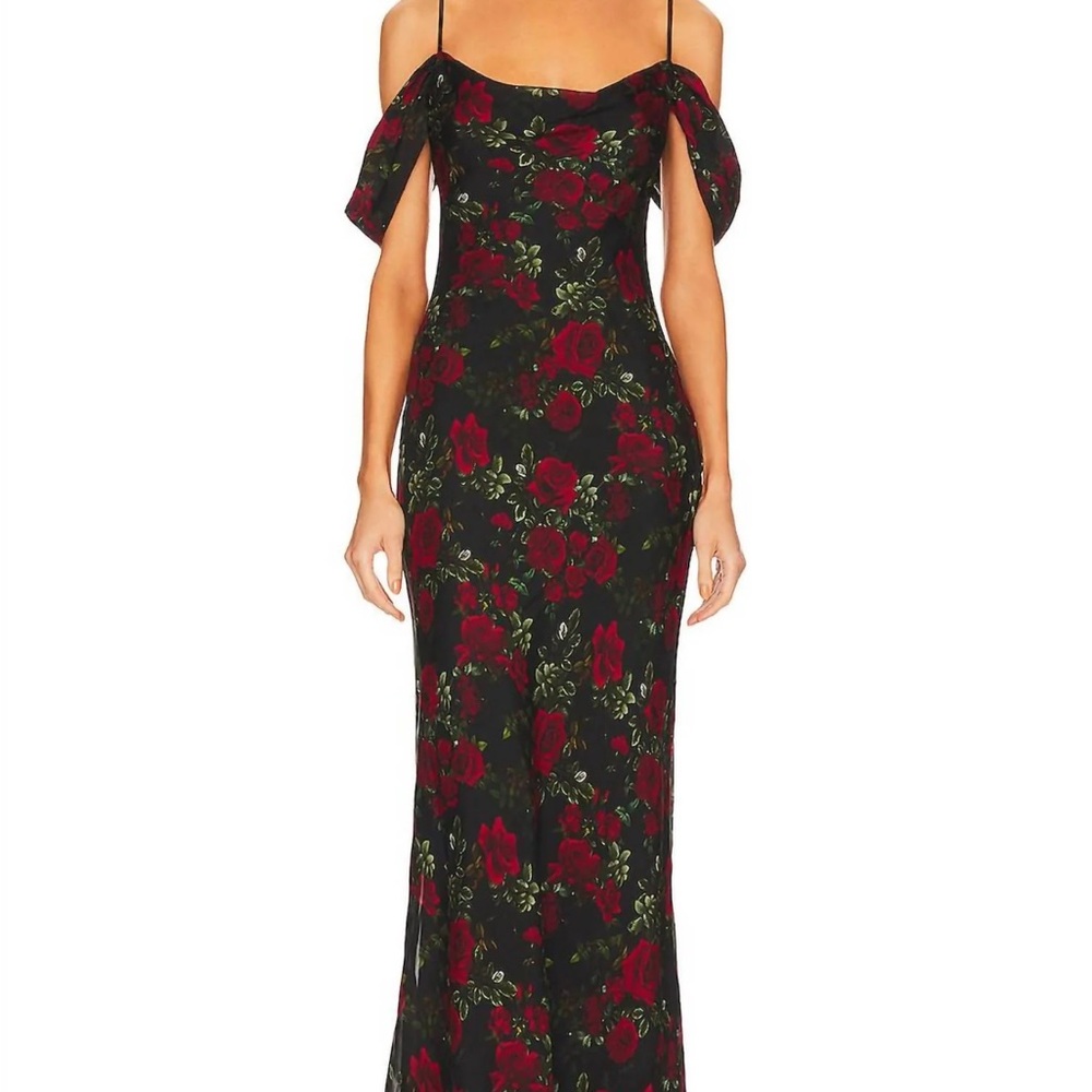 L'AGENCE Strapless Floral Dress in Red and Black (see photo of strap)